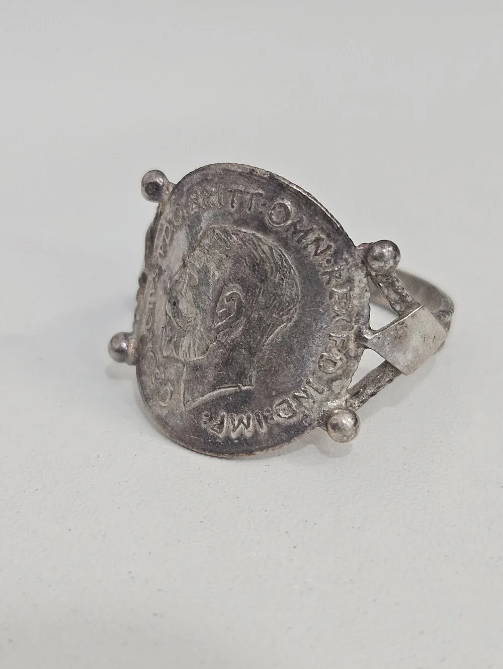 Vintage 1911 George V British Threepence Sterling Silver Coin Ring Size 9.75 US